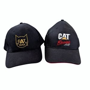 Caterpillar Black Caps with Gold and Red Accents